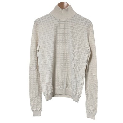 JIL SANDER Waffle Pattern High Neck Knit Top, Size 34, White Women USED