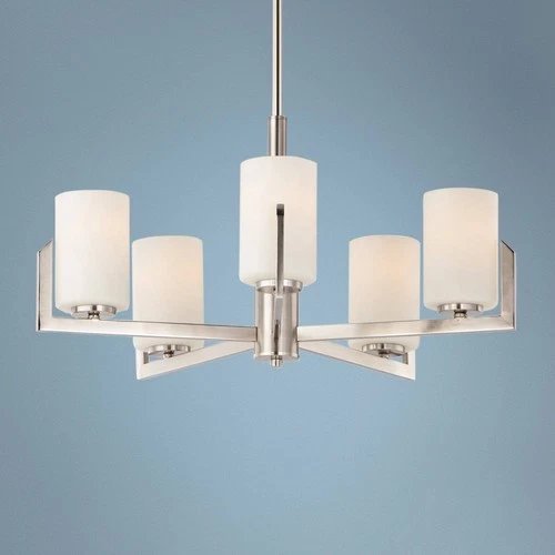 Maxim Dart 26" Wide Satin Nickel White Glass Modern 5-Light Chandelier - Picture 1 of 5