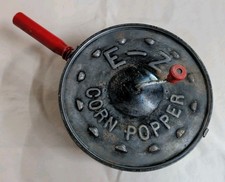 Vintage E-Z Corn Popper Hand Crank Wood Stove Camping Popcorn Maker Antique