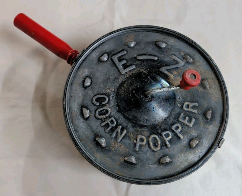 Vintage E-Z Corn Popper Hand Crank Wood Stove Camping Popcorn Maker Antique