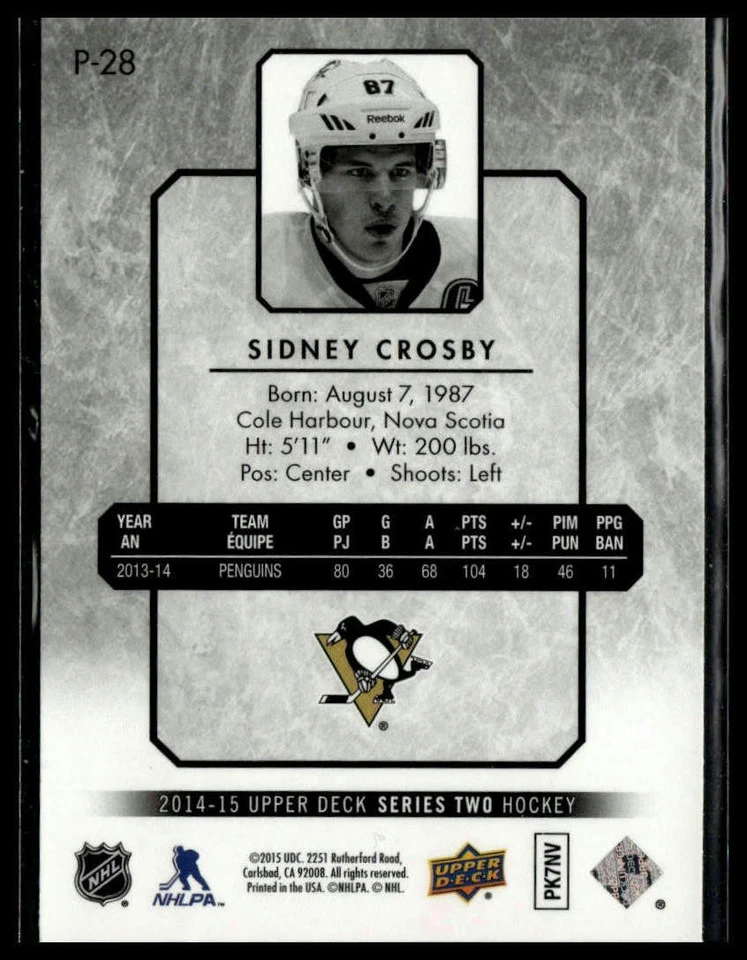 2014-15 Upper Deck #P-28 Sidney Crosby UD Portraits - Image 2 of 2