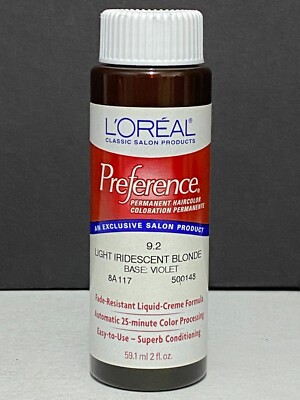 L'Oréal Preference Permanent Haircolor 9.2 LIGHT IRIDESCENT BLONDE BASE VIOLET