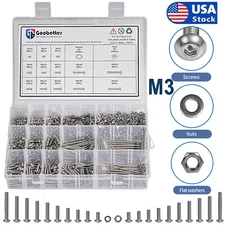 1410PCS M3 Hex Button Head Socket Cap Bolts Screws Washers Nuts Assortment Kits