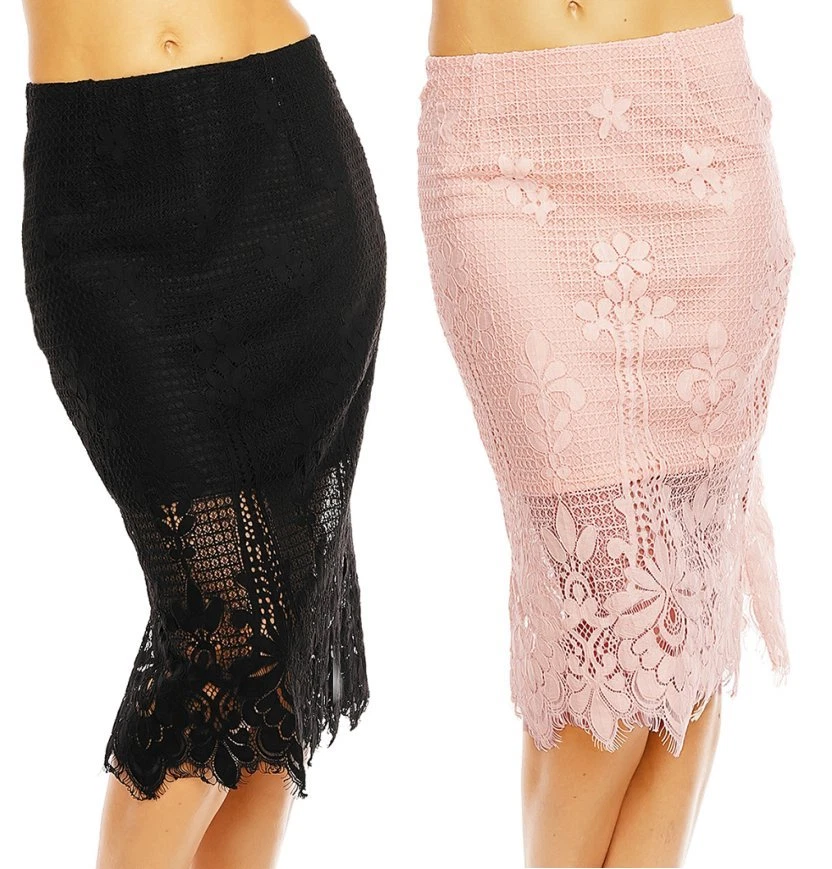 Sexy Girly Women's Pencil Evening Lace Skirt S 34 M 36 L 38 Black Apricot New