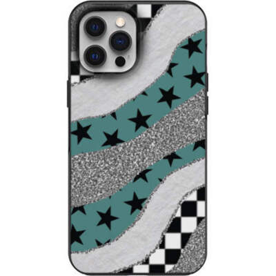 Silver Glitter Checker Star Swirls print Phone Case for iPhone 7 8 X XS XR SE 11