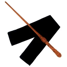 14" Hand Carved Hufflepuff Mahogany Wood Magic Wand Witch Wicca Pagan w/Free Bag
