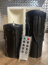 NWOB Harvest Lane 3D True Flame Effect Wax Candle 5 & 7" Black Glitter w/ Remote