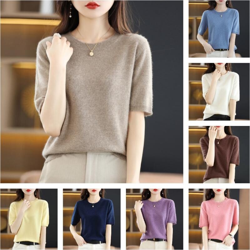 Damen Kurzärmlig Pullover Kunst Kaschmir Strickpullover