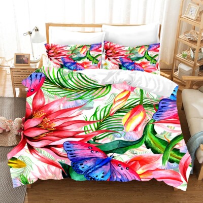 3D Floral Butterfly Watercolor Quilt Cover Set Bedding Sets Pillowcases 64