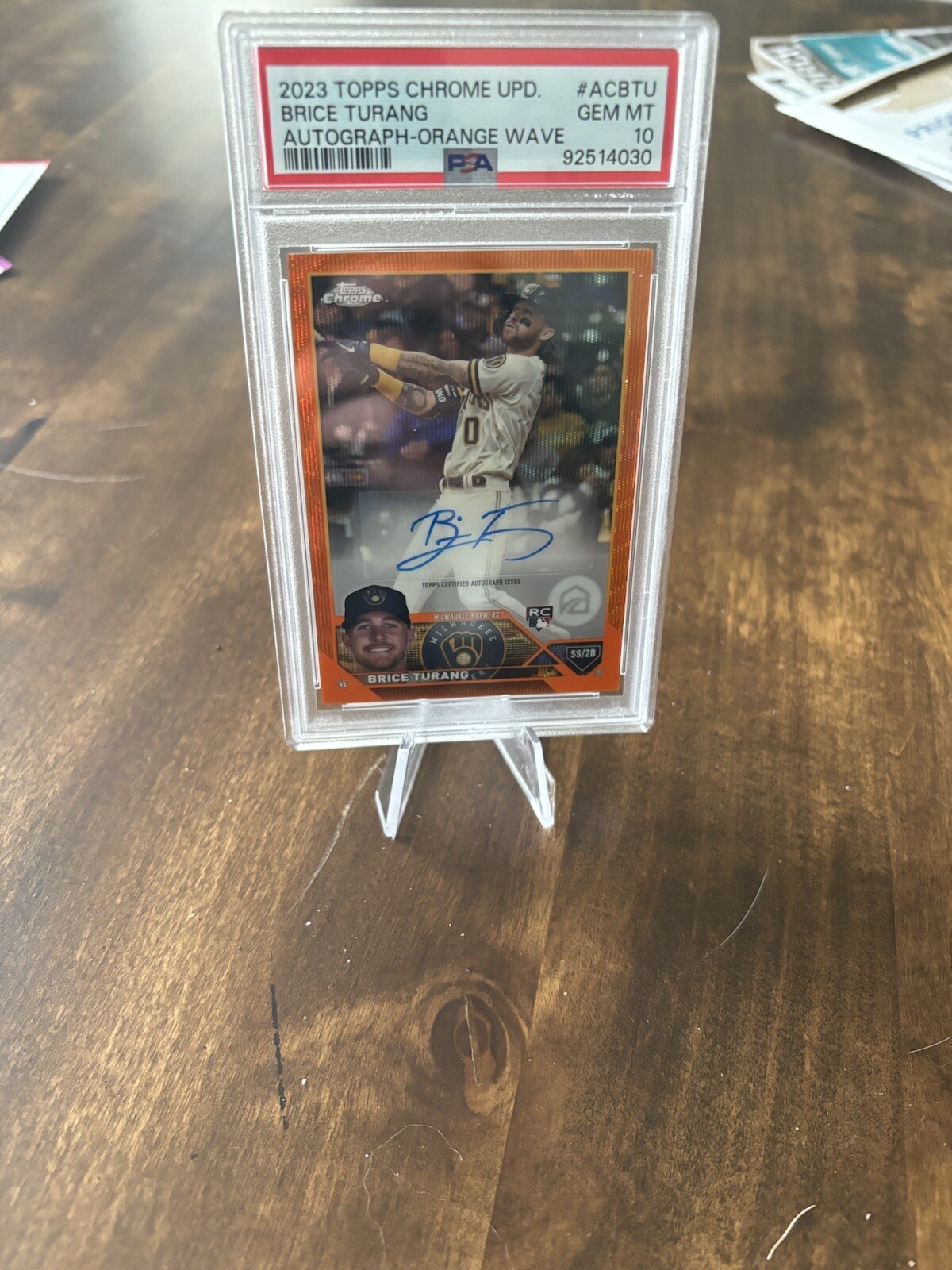 2023 Topps Chrome UPD. Brice Turang Autograph Orange Wave /25