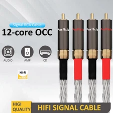 Pair 12Cores OCC Silver Plated RCA Cable 8mm Audio Wire W/ RCA Plug Interconnect