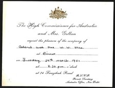 Vintage Invitation From Australian High Commissioner Roy Gollan New Delhi 1951