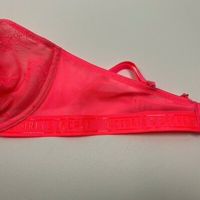 Victoria's Secret Underwire High Neck Lace Unlined Bra  Neon Pink Size 32DD  NWT