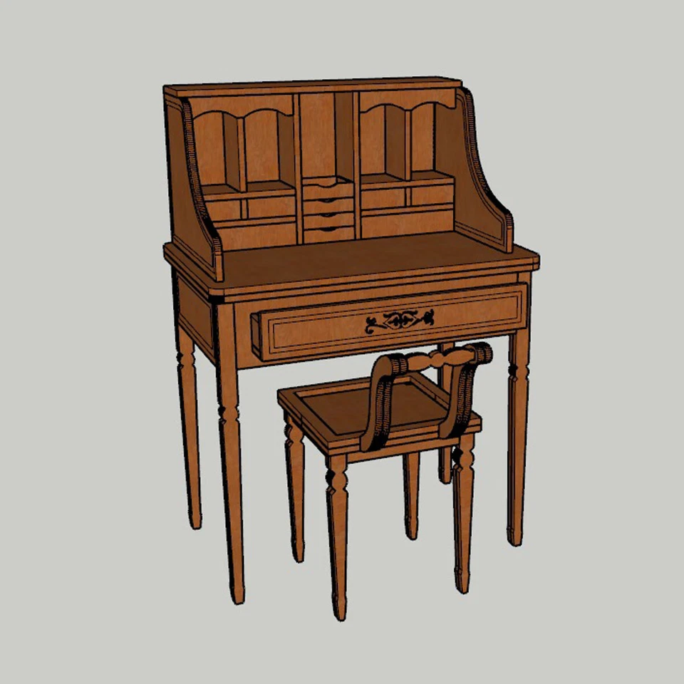 1set 1/12 Scale Dollhouse Miniatures Furniture Unfinished Vintage Tables Chairs - Image 2 of 4