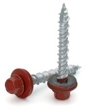  10 Hex Washer Head Roofing Screws Mechanical Galvanized  Red Finish