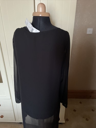 DORIS STREICH Black Houndstooth Chiffon Overlay Dip Hem Ladies Tunic Size 10 NEW - Picture 12 of 14