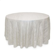 132 Inch Round Crinkle Taffeta Tablecloth Ivory Crushed Shiny Dining Table Cloth