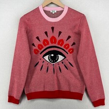 KENZO Paris Sweater Womens M Eye Embroidered Beaded Jumper Pullover Red