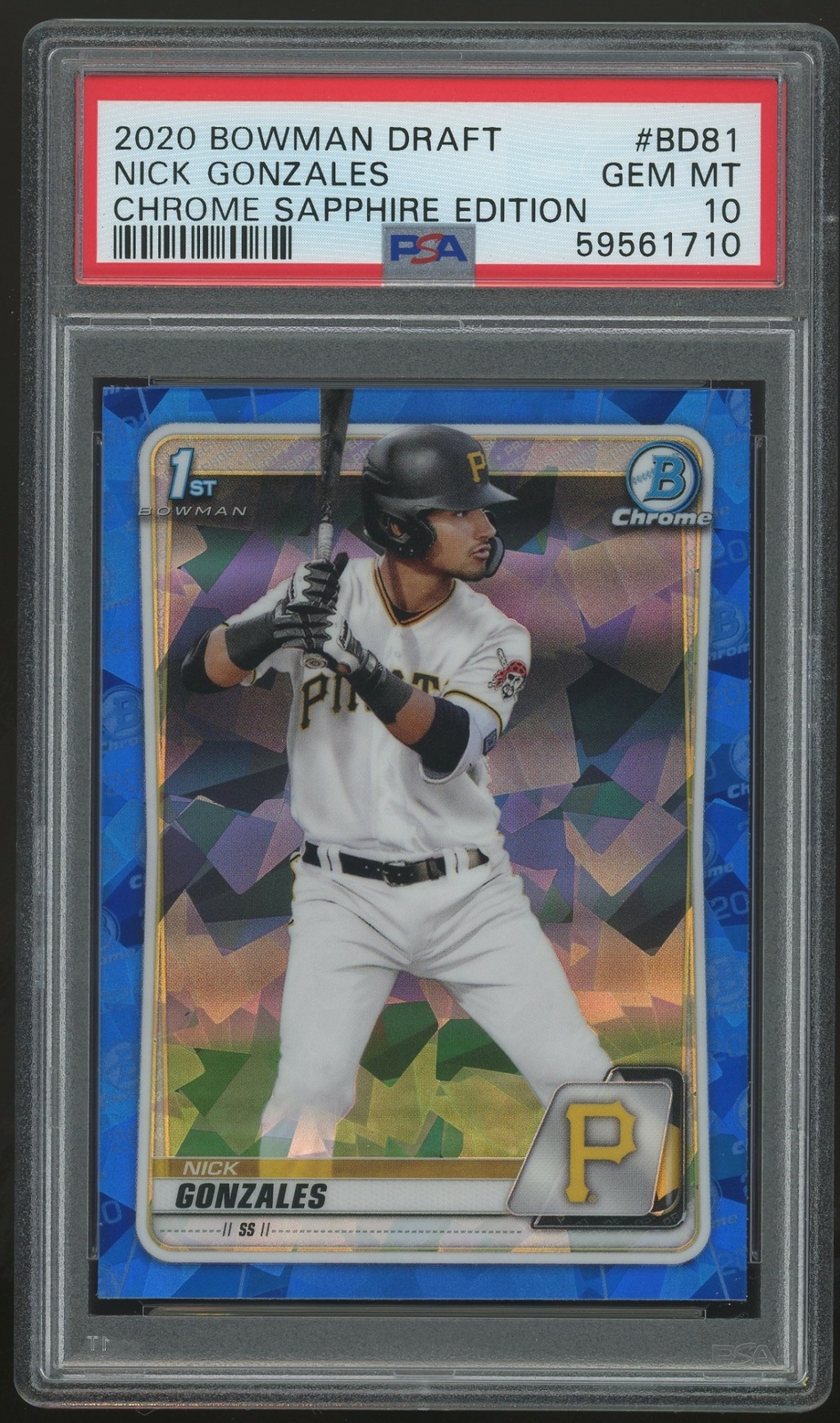 NICK GONZALES 2020 BOWMAN DRAFT CHROME SAPPHIRE PSA 10 GEM MINT BD81 PIRATES 710