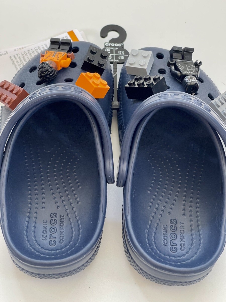 Custom Black Panther And Shuri Lego Charms Crocs Navy Blue Size