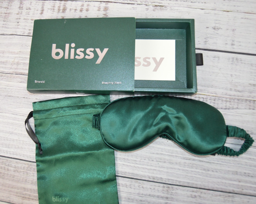 Blissy Silk Sleep Mask Emerald Green 100% Pure Mulberry Silk Gift Box And Bag