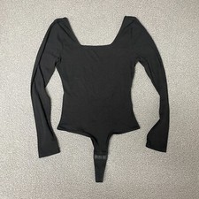 MADEWELL square Neck Thong Bodysuit M Long Sleeve Black ribbed