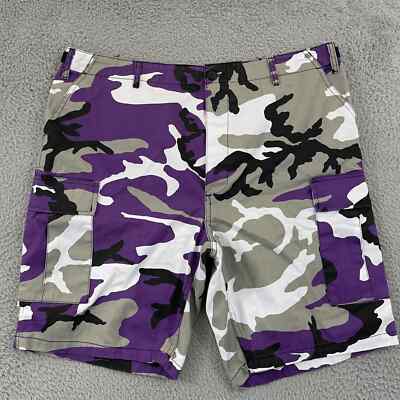 Rothco BDU Shorts Mens Large Button Fly Pocket Purple Camo Cargo Adjustable  9
