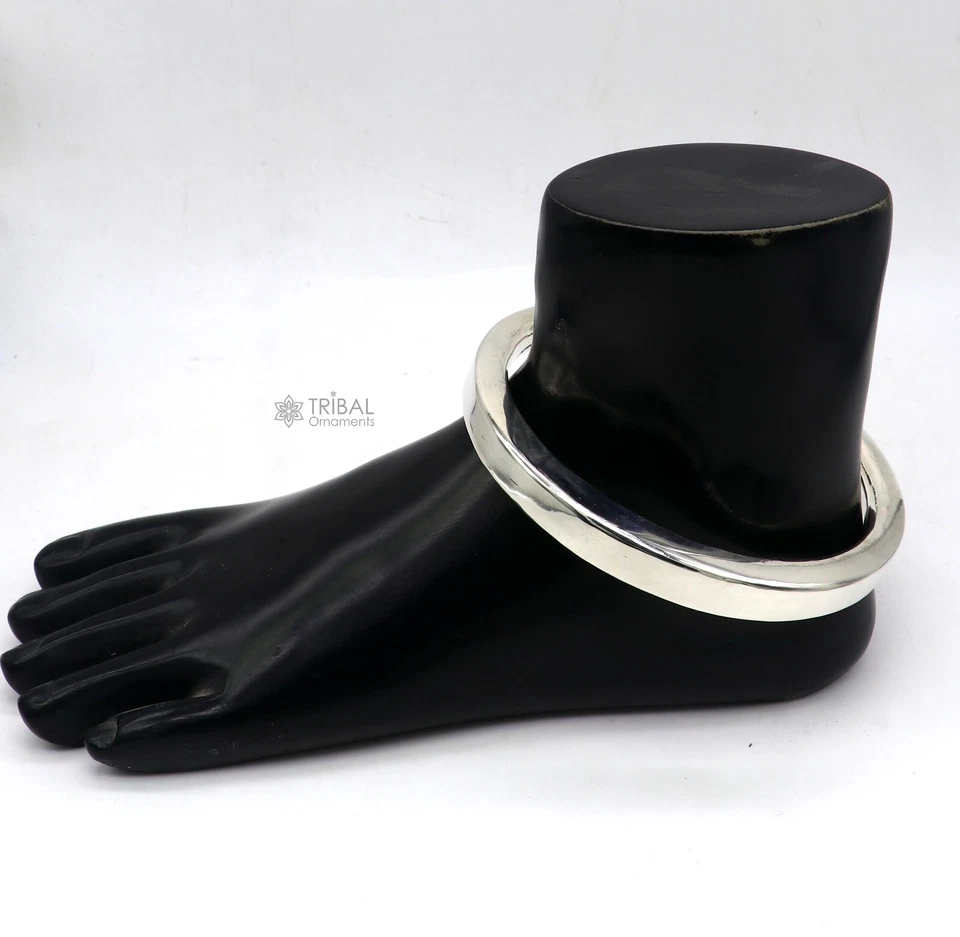 925 sterling silver handmade plain shiny design foot bracelet ankle kada nsfk111 - Image 2 of 4