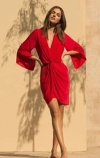 NWT MISA Los Angeles Teget Draped Twist Front Mini Dress Red S