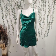 ASOS DESIGN cami mini slip dress in high shine satin with lace up back Sz 4