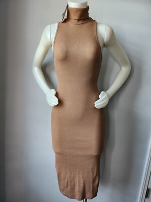 brown mini dress zara Zara Brown Ribbed Knit Short Sleeve Side Ruched Tie Mini Bodycon Dress   Brie