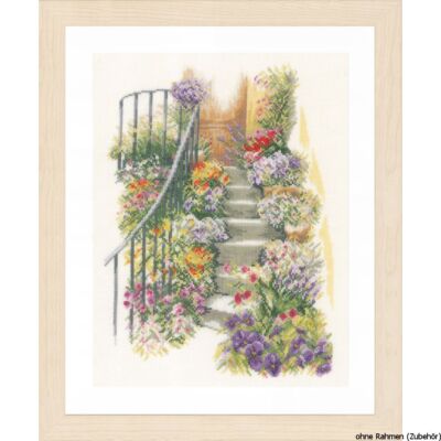 Lanarte Kreuzstichset ''Treppe mit Blumen Leinen'', Zählmuster