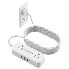 Flat Plug Extension Cord 15 Feet with 4 AC Outlets 3 USB Ports 5V/3.4A 17W 15...