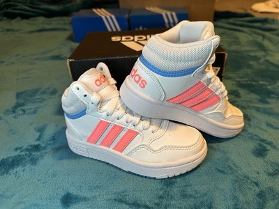 adidas Hoops Mid 3.0 K White/Pink/Blue Sneakers US 10.5K EU 28 GW6110