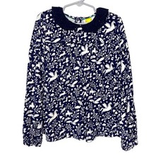 Mini Boden Girls Magical Woodland Creatures Navy Blue Ruffle Collar Shirt 7/8