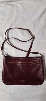 ANNA PAOLA Deep Dark Red Leather Weave Woven Crossbody Purse Handbag ITALY
