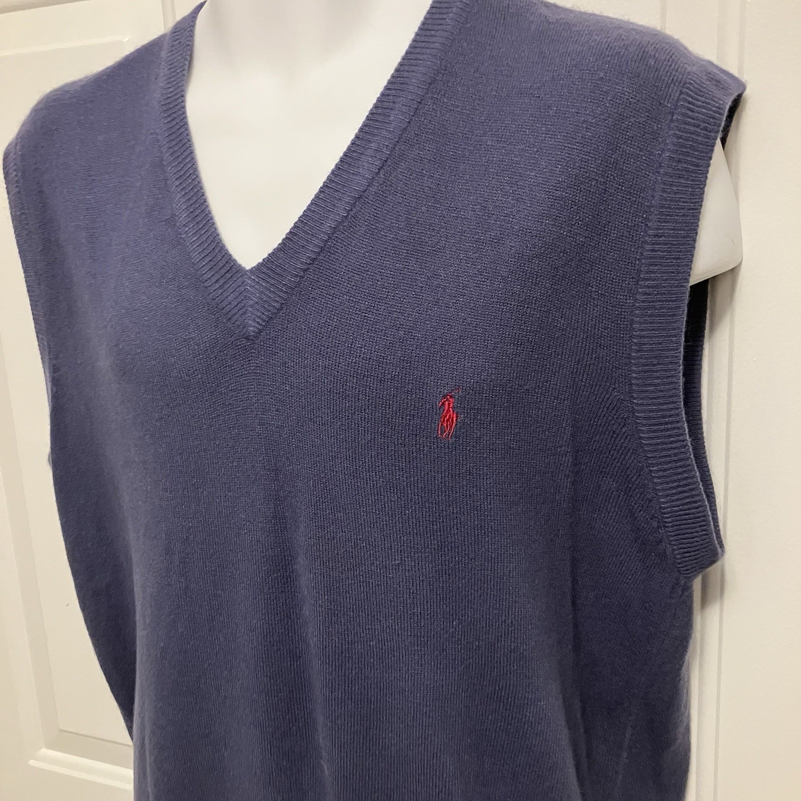 VTG Polo Ralph Lauren Men’s Sz XXL 2XL Blue V Neck Sweater Vest 100% Cashmere