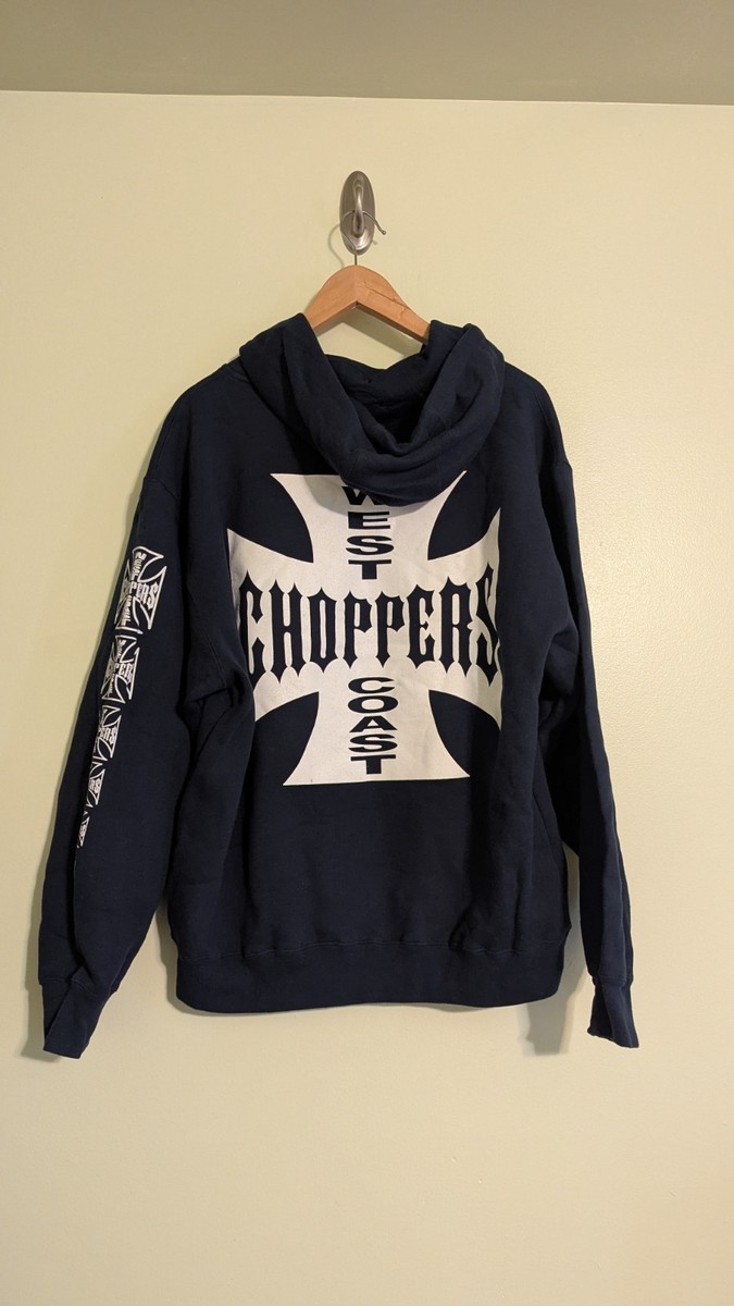 Vtg West Coast Choppers Hoodie LAVON Tag Sz XL 24x27 Navy GRAIL