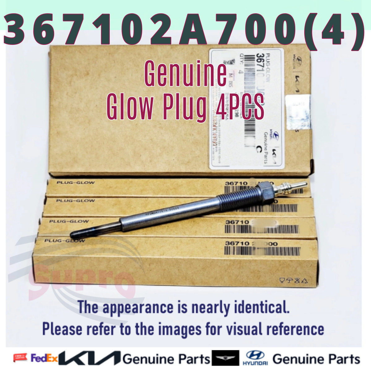 GENUINE Hyundai KIA Glow Plug 4PCS 367102A700 for Hyundai Accent Kia Carens