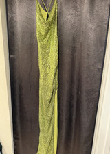 Green Sequin Cowl Neck Strappy Maxi Dress with Side Slit for Women, Regular Size