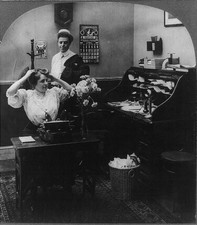 Photo:1907 Office Interior Desk Telephone Woman at Typewriter thumbnail