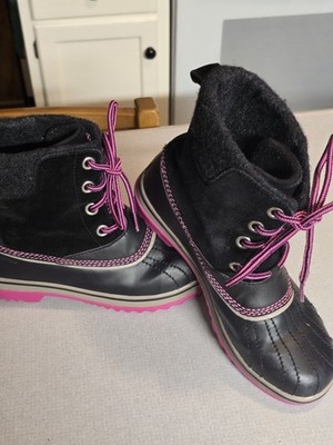 Sorel Insulated Waterproof Duck Snow Boots Womens Size 6 NY2416--111 Black/Pink
