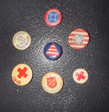 WWII 79th Infantry Lapel Pin, Red Cross Buttons 1918 1936, 4 more vtg pins