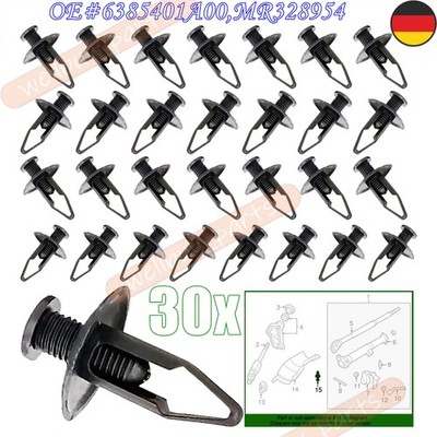 30x Stoßstangen Radkasten Kühlergrill Clips für Nissan Mitsubishi 6385401A00 Neu