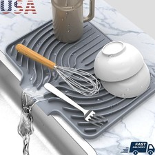 Silicone Dish Drying Mat Non-Slip Drain Spout Kitchen Countertop Accessory New