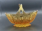 Fenton 6" Amber Daisy & Button Basket with Twig Branch Handles | Vintage
