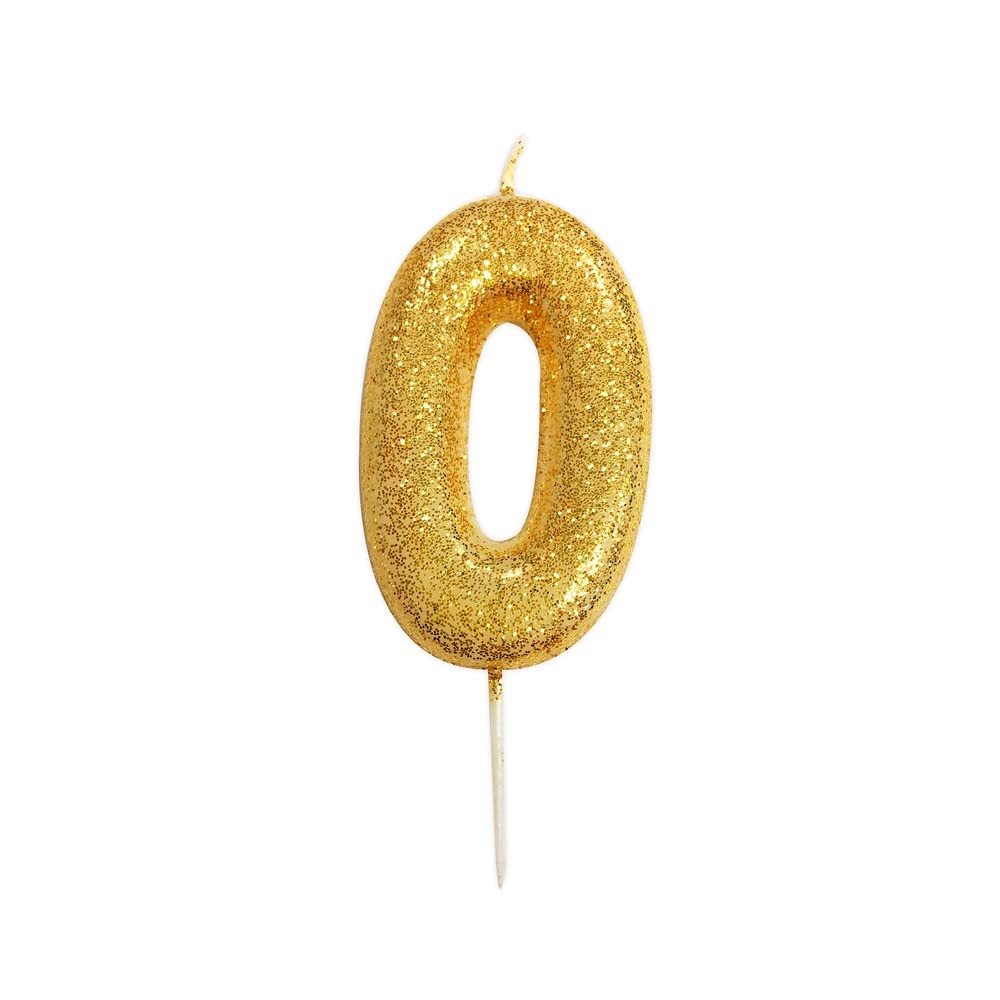 Anniversary House Metallic Gold Glitter Candle, Number 0, Birthday Cake Topper