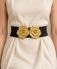 Vintage Gold-Tone Floral Belt Buckles Large Layered Flowers Matching Pair