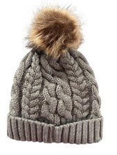 Timberland Women  s Chunky Cable Knit Cuff Pom Beanie One Size Gray NWT