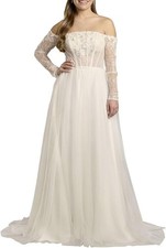 Bridal Off-The-Shoulder Tulle Corset A-Line Wedding Dress